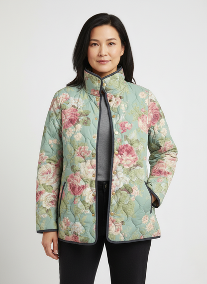 Women's Pastel Rose Print Quilted Jacket