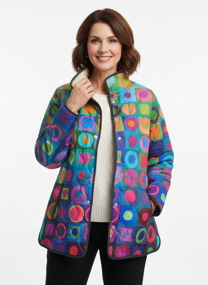 Women's Retro Geometric Color Block Quilted Jacket