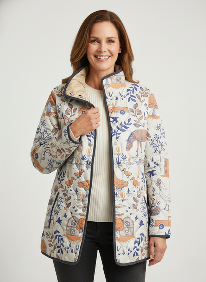 Women's Vintage Farmyard Print Quilted Jacket