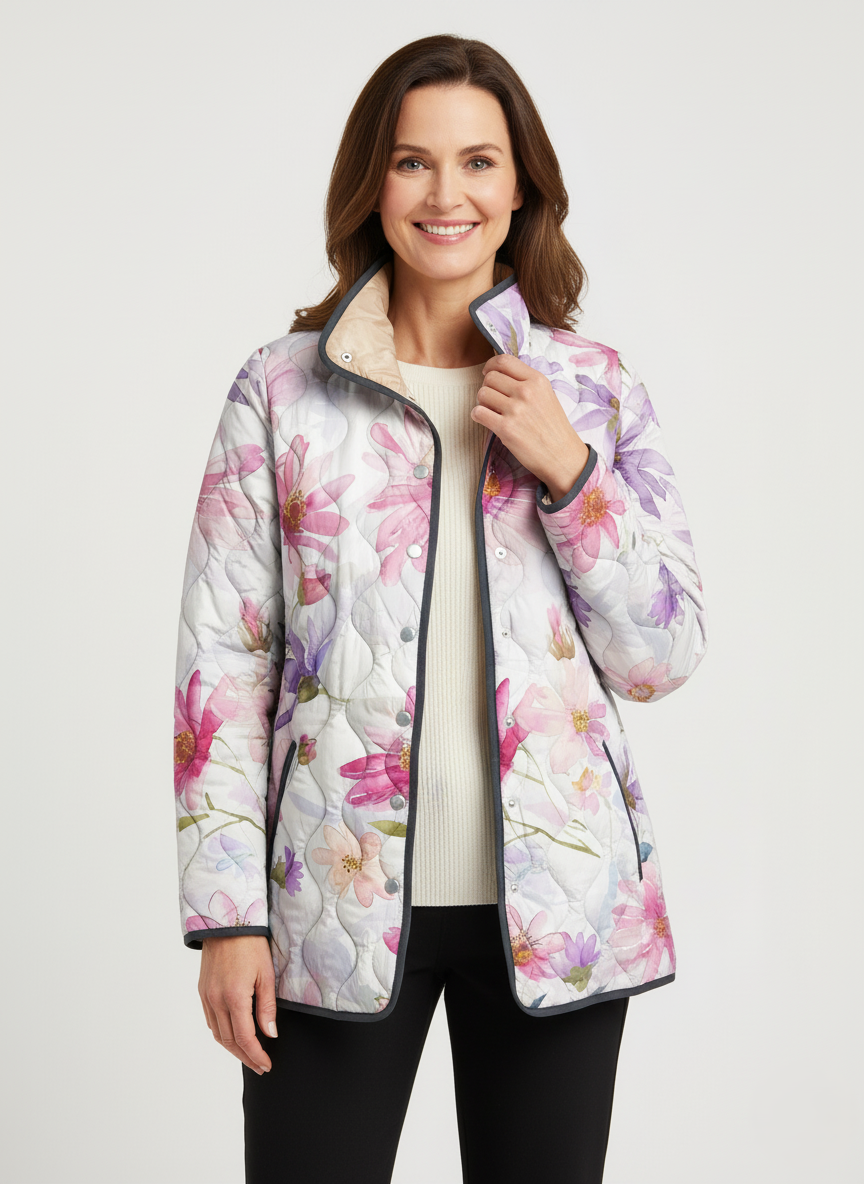 Women's Pastel Floral Print Quilted Jacket