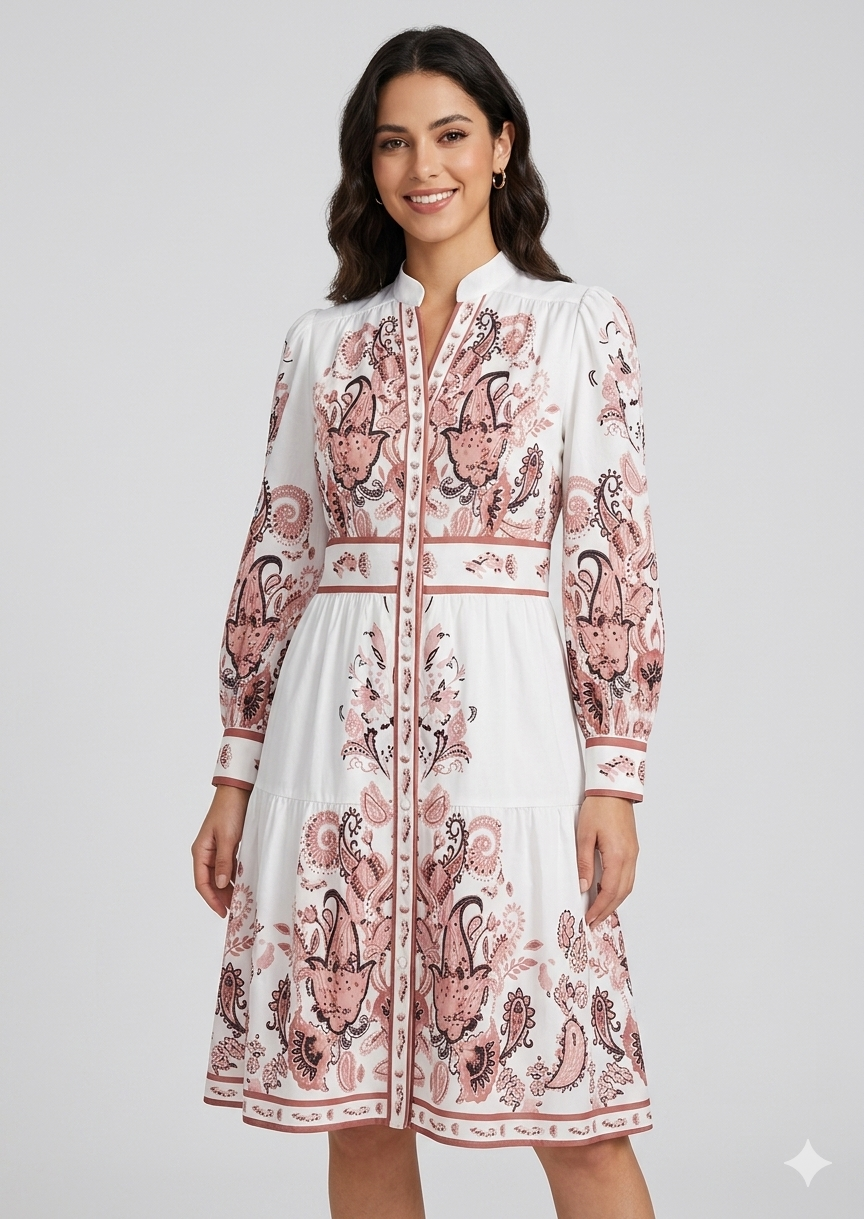 Heidi-Inspired Floral Maxi Dress with V-Neck and Long Sleeves for Festive Occasions