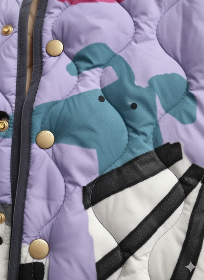 Women's Colorful Dog Print Quilted Jacket