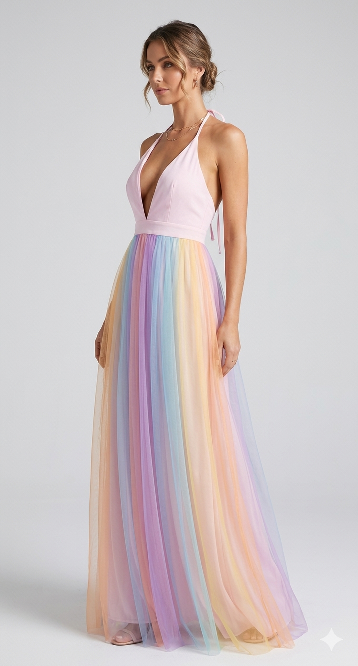Women's Halter V-Neck Maxi Dress