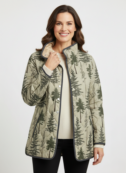 Women's Forest Pine Print Quilted Jacket