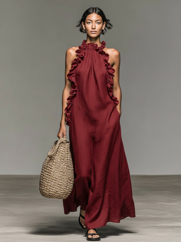 Lua | Women's Halter Sleeveless Maxi Dress with Ruffles