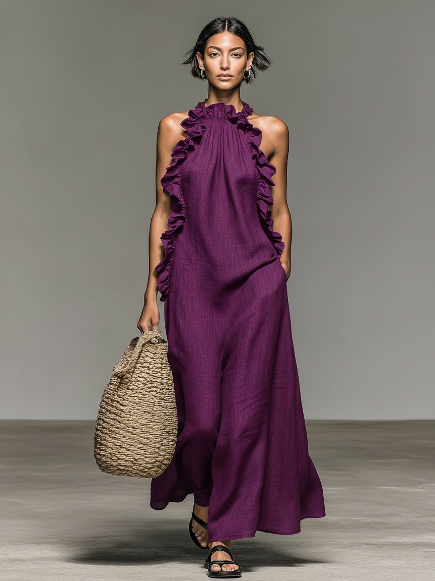 Lua | Women's Halter Sleeveless Maxi Dress with Ruffles