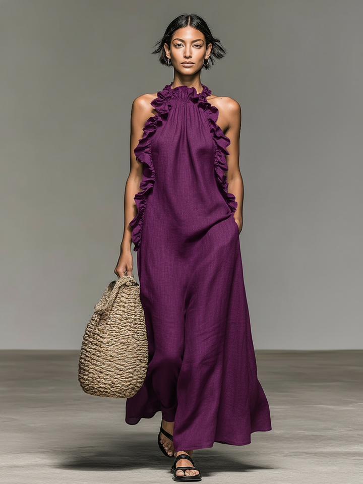 Lua | Women's Halter Sleeveless Maxi Dress with Ruffles