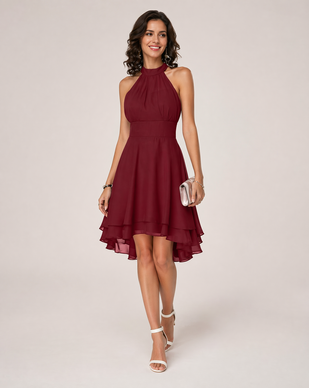Women's Halter Mini Dress with High-Low Hem