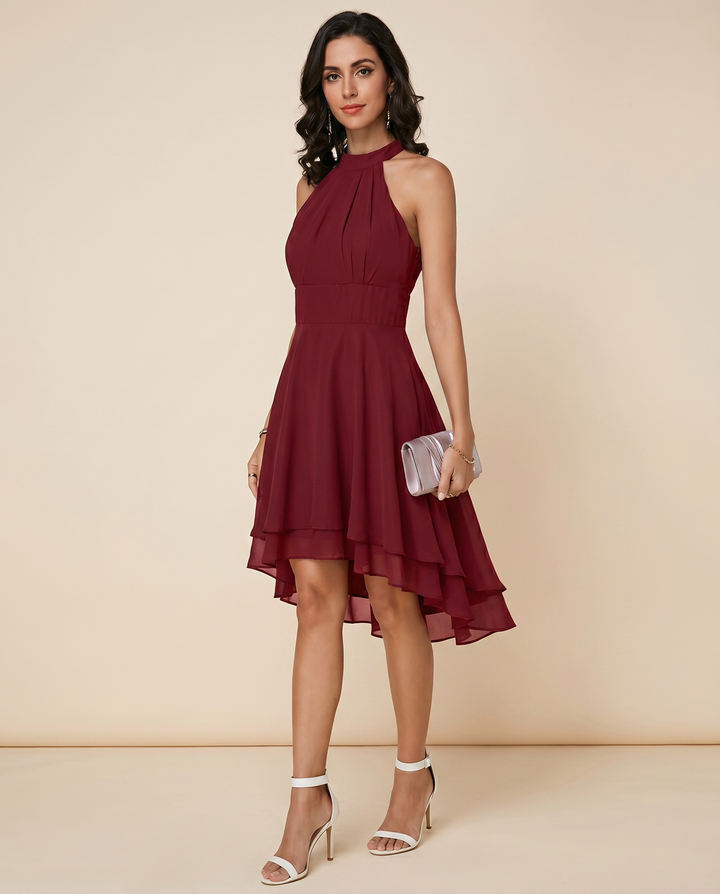 Women's Halter Mini Dress with High-Low Hem