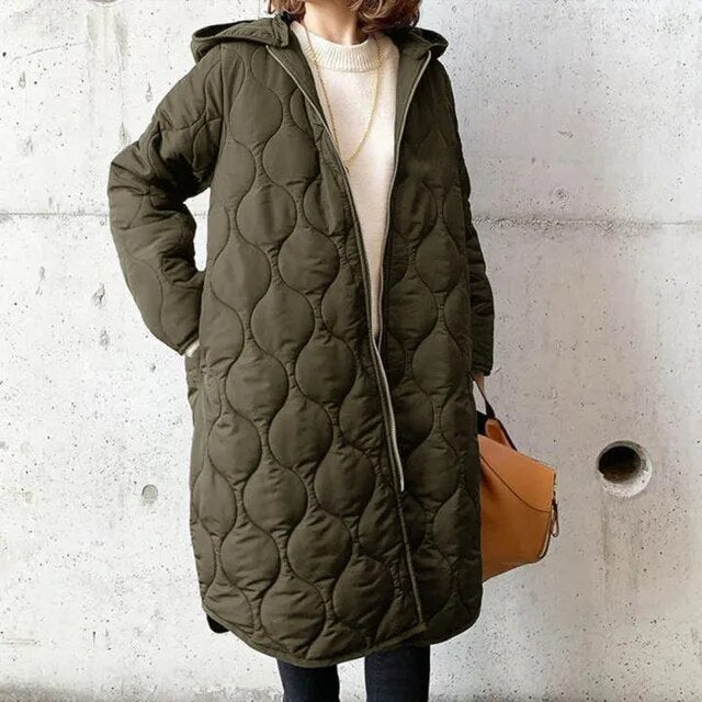 Women's Longline Padded Parka with Hood and Pockets