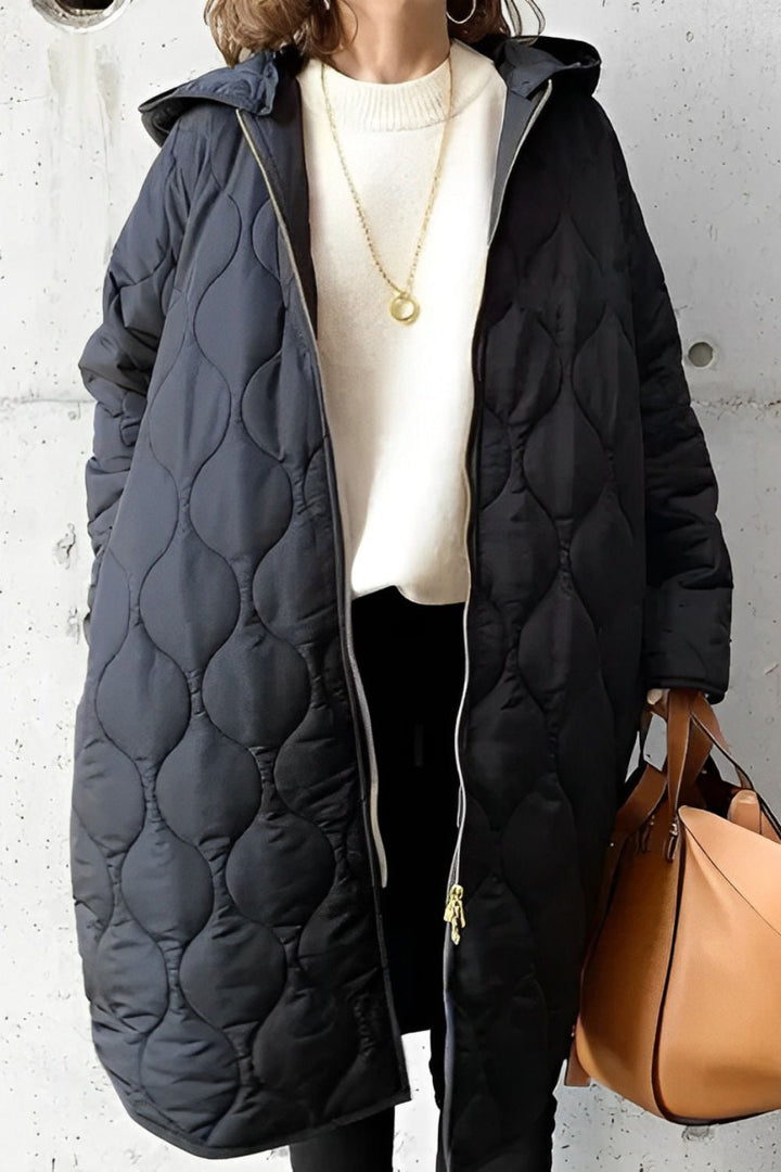 Women's Longline Padded Parka with Hood and Pockets