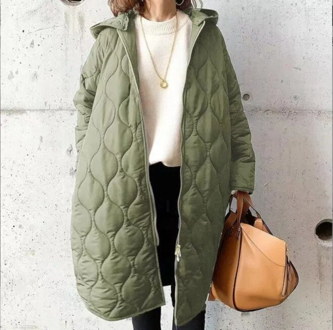 Women's Longline Padded Parka with Hood and Pockets