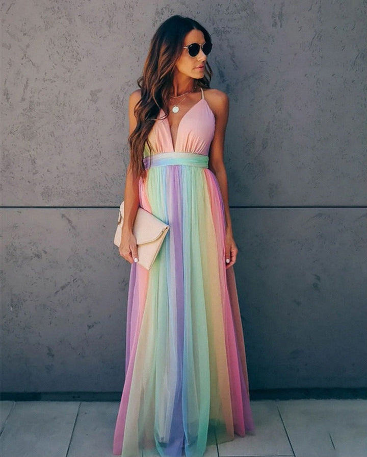 Women's Halter V-Neck Maxi Dress
