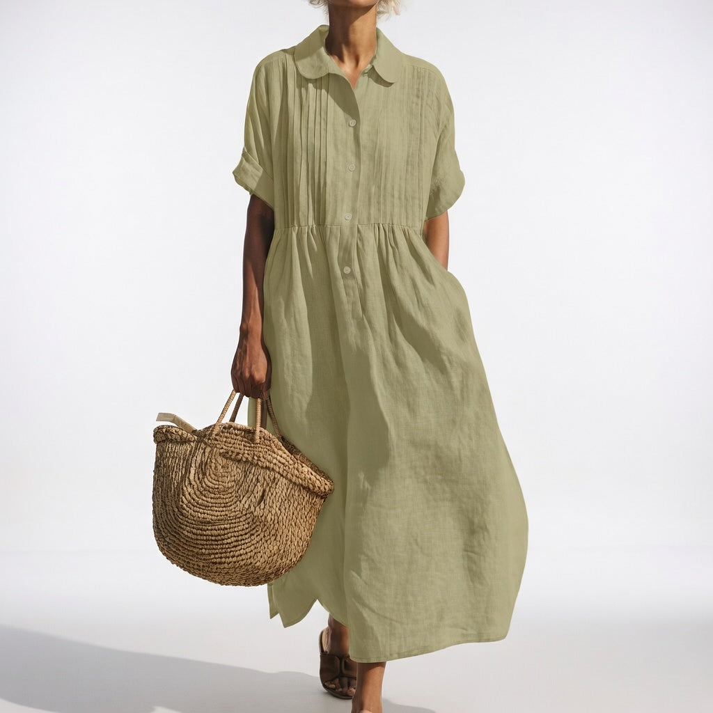 Lysandra | Women's Short Sleeve Maxi Breezy Summer Shirt Dress with Buttons