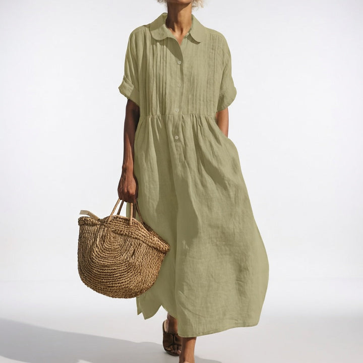 Lysandra | Women's Short Sleeve Maxi Breezy Summer Shirt Dress with Buttons
