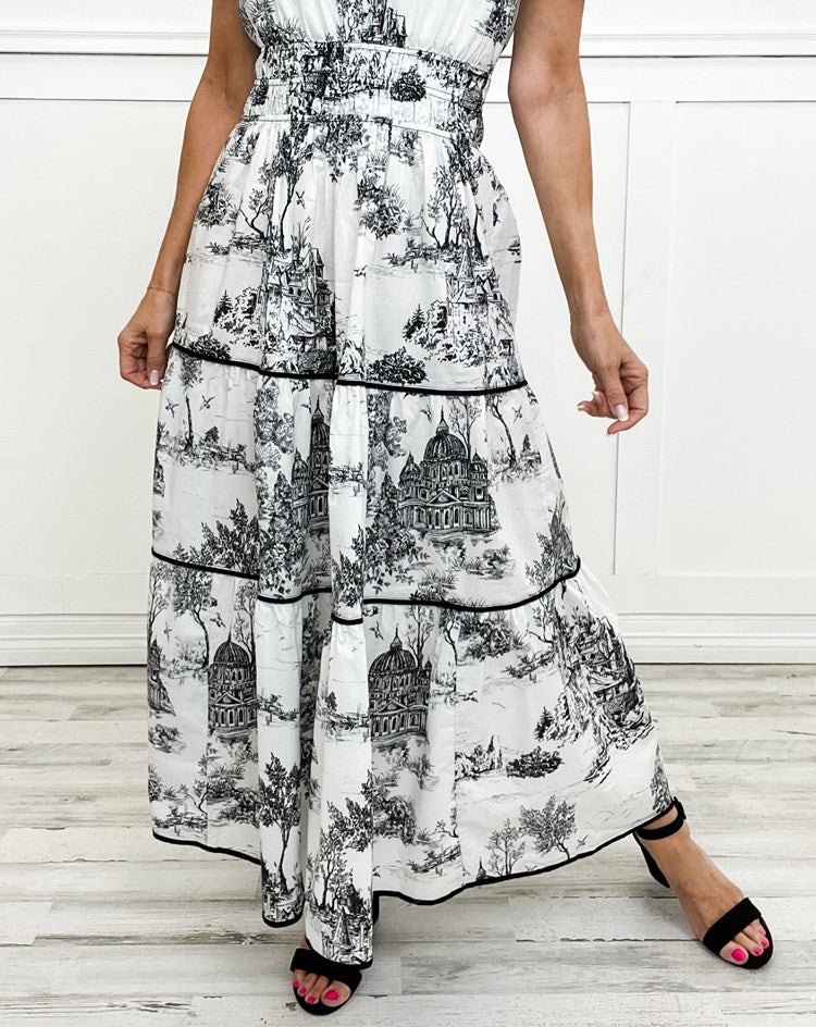 Eliza | Women's Short Sleeve V-Neck Classic Toile Maxi