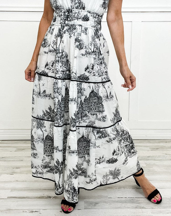 Eliza | Women's Short Sleeve V-Neck Classic Toile Maxi