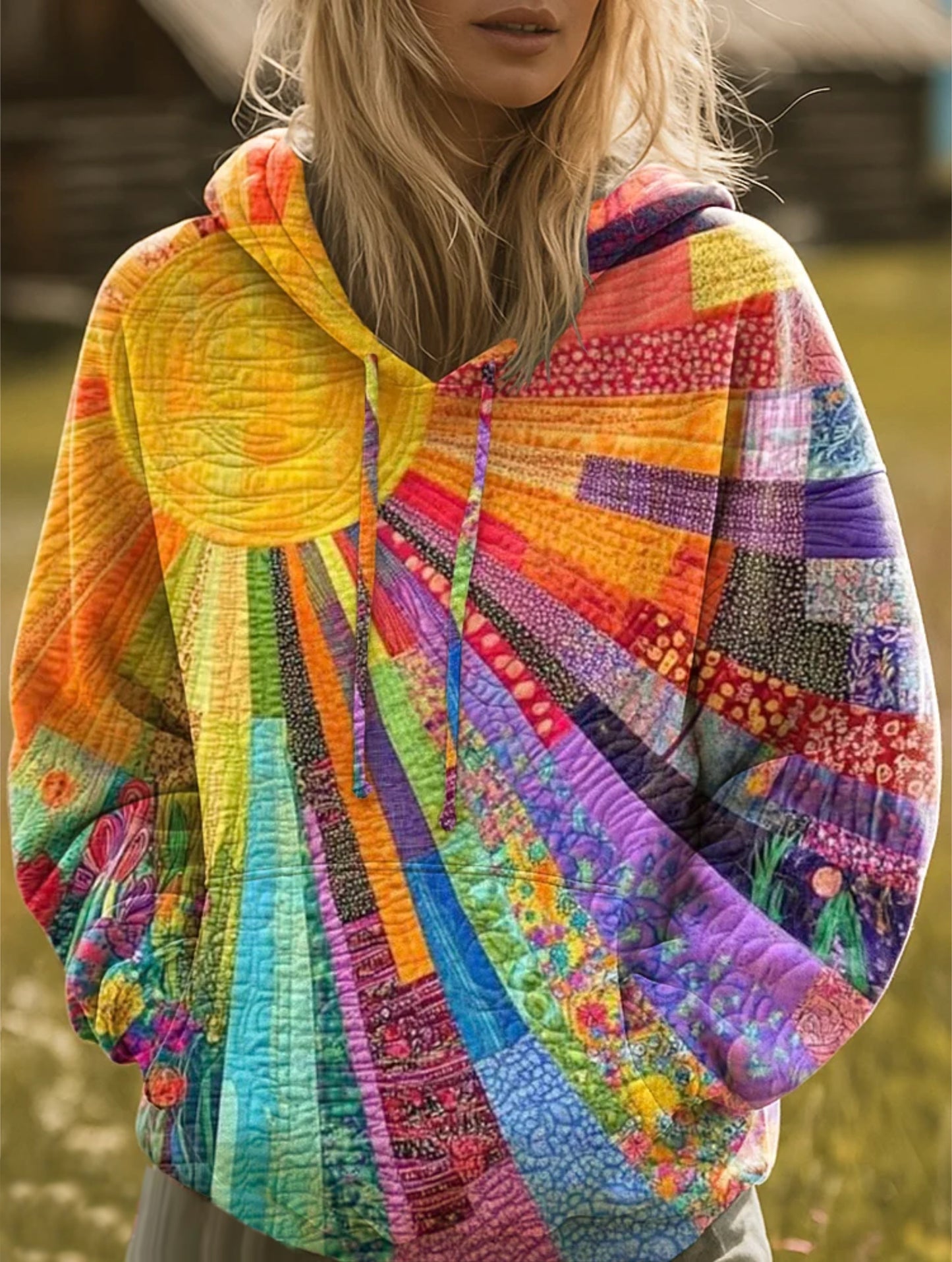 Laura™ - Bohemian Multicolor Patchwork Hoodie