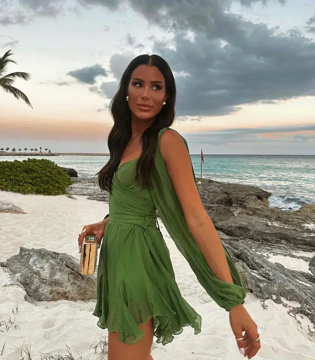 Layla | Women's Mini Dress with V-Neck and Tie Waist