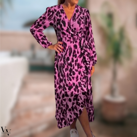Elena | Women's Maxi Leopard Dress with V-Neck