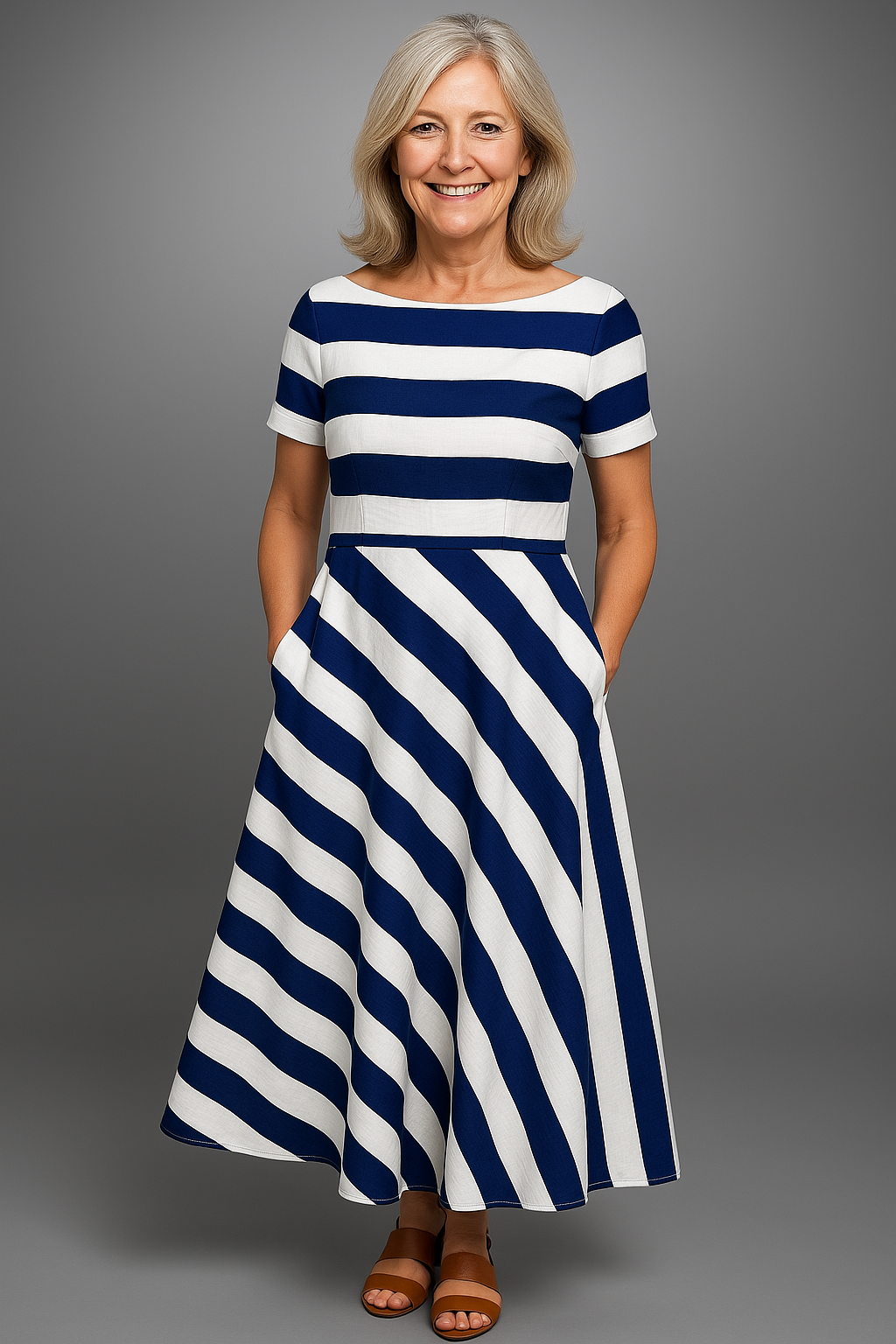 Natalia | Women's Long Stripe Dress, Handmade