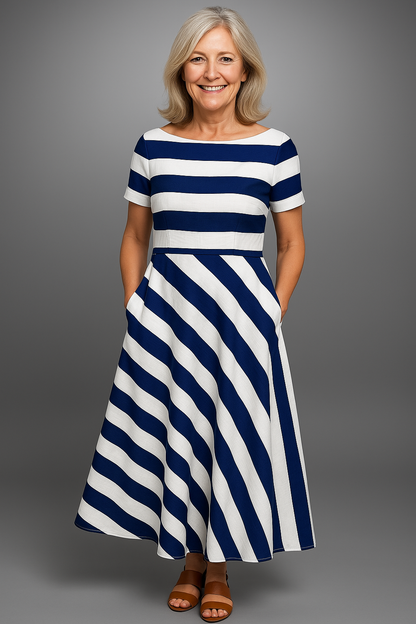 Natalia | Long Stripe Dress, Handmade