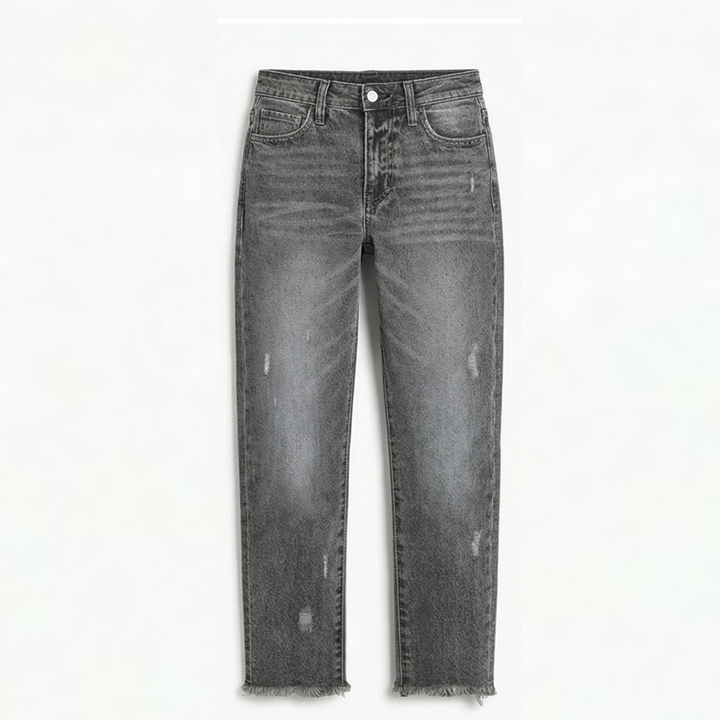Vivara™ – Vintage-Inspired Cropped Straight Leg Jeans with Fringe