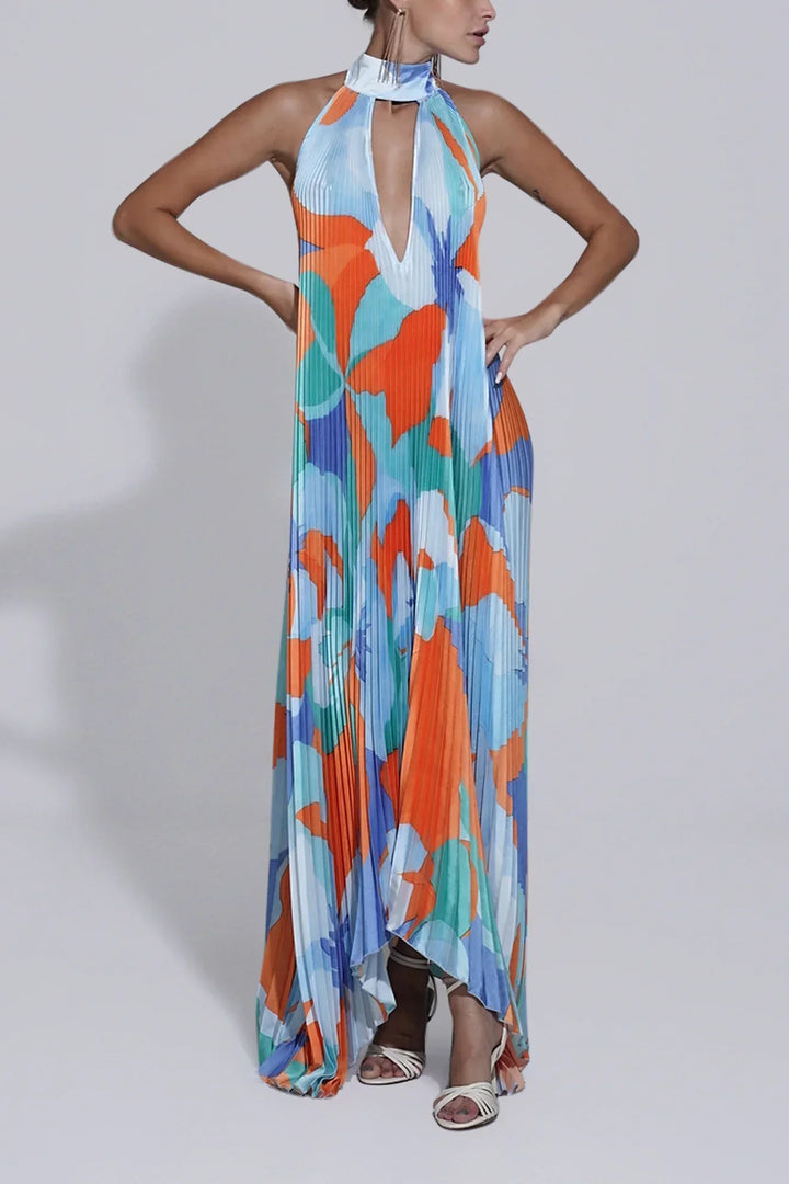 Isla | Women's Halter Neck Elegant Halter Pleated Maxi Dress