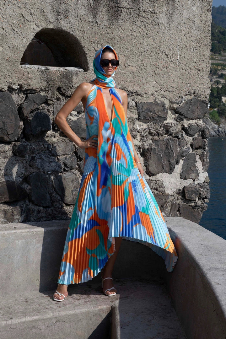 Isla | Women's Halter Neck Elegant Halter Pleated Maxi Dress