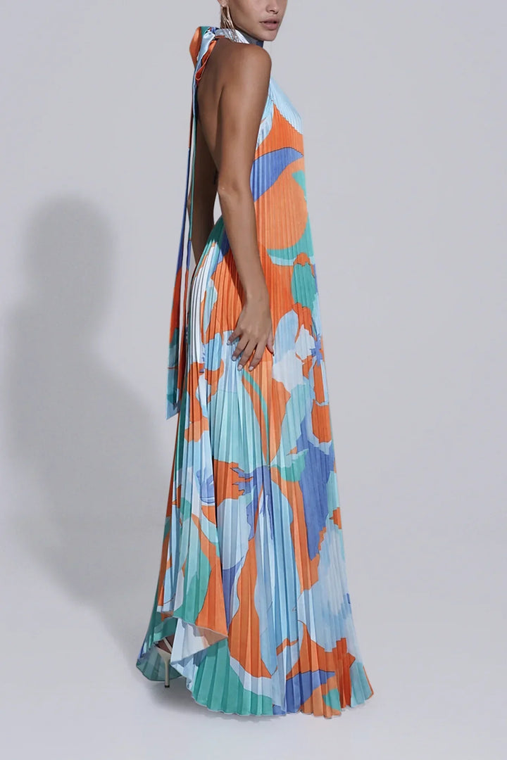 Isla | Women's Halter Neck Elegant Halter Pleated Maxi Dress