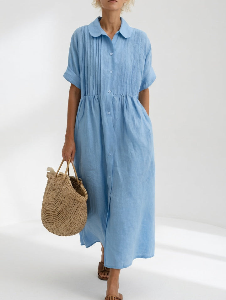Lysandra | Women's Short Sleeve Maxi Breezy Summer Shirt Dress with Buttons