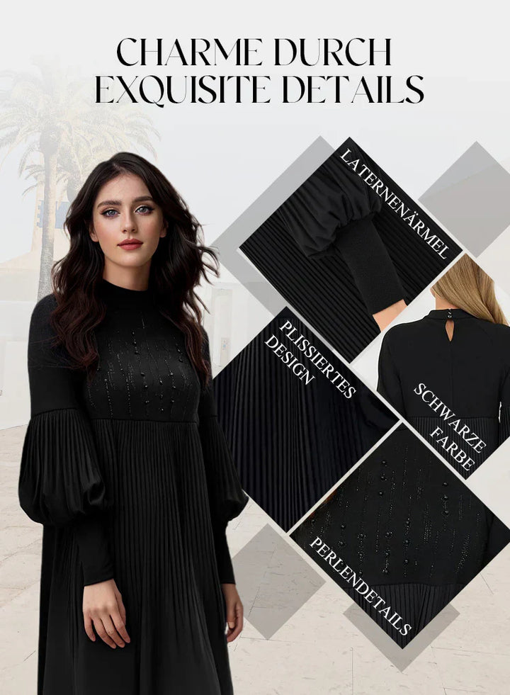 Marlene | Women's Mini Plus-Size Dress with Stand Collar and Lantern Sleeves
