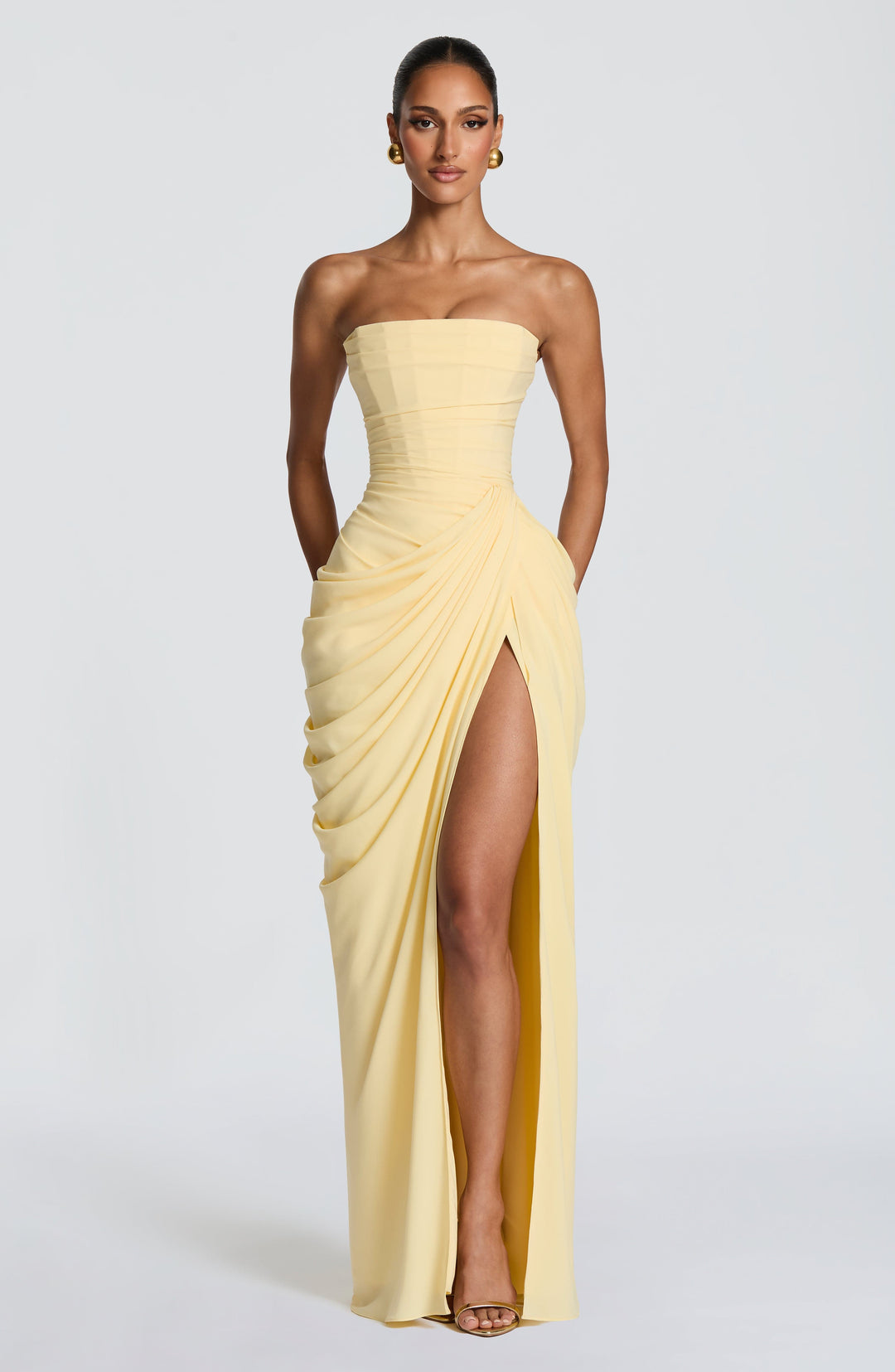 Olivia | Women's Maxi Dress with Lace-Up and Side Slit