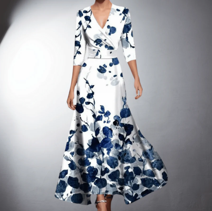 Zoe - Classic Floral V-Neck Maxi Dress
