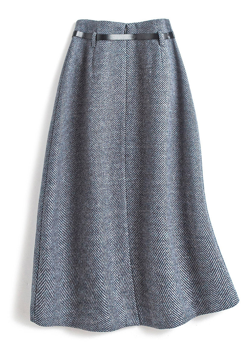 Natural Dark Grey High Waist Woolen A-Line Skirts Spring