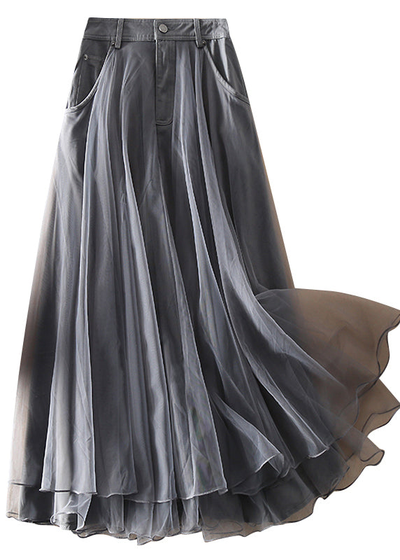 Natural Grey High Waist Patchwork Tulle Skirts Spring