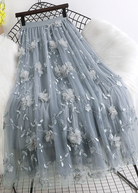 Natural Pink Embroidered Floral Tulle Skirts Spring