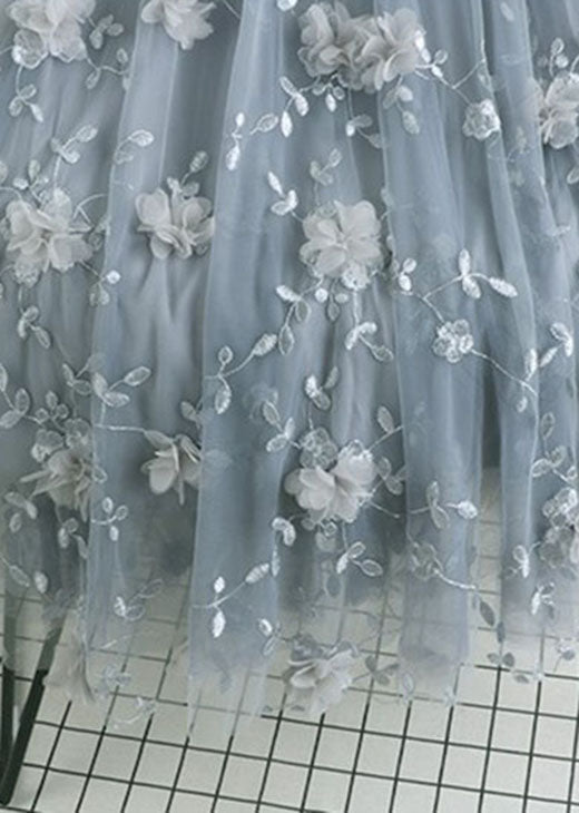 Natural Pink Embroidered Floral Tulle Skirts Spring