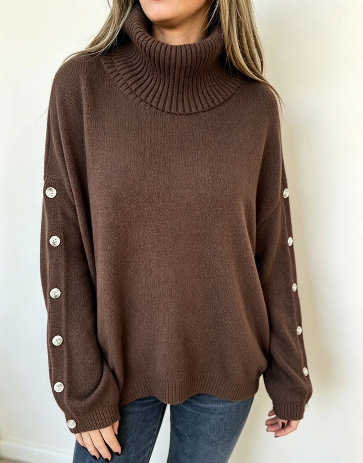 Mara | Women's Oversized Long Sleeve Turtleneck Sweater with Buttons