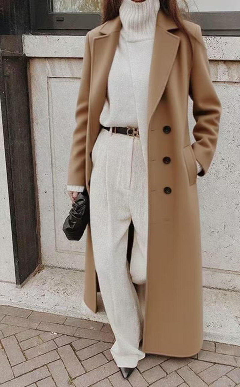 Women's Longline Long Sleeve Coat with Pockets