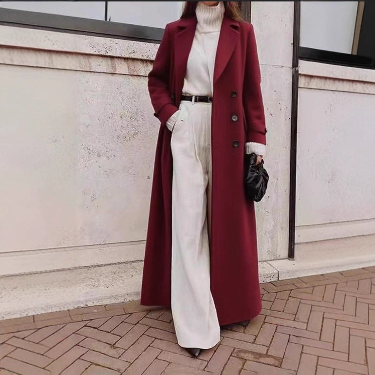 Women's Longline Long Sleeve Coat with Pockets