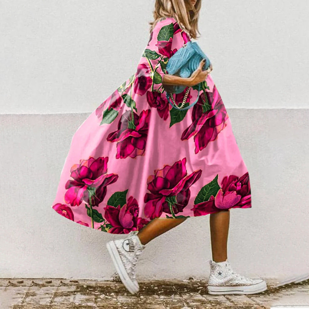 Levoire | Chic Floral Paisley Print Dress with Three-Quarter Sleeves