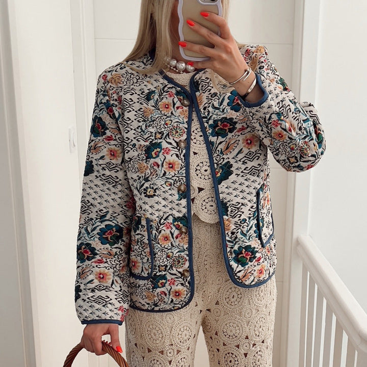 Women's Long Sleeve Round Neck Jacket with Pockets