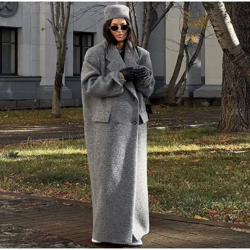 Women's Oversized Long Sleeve Maxi Coat with Pockets