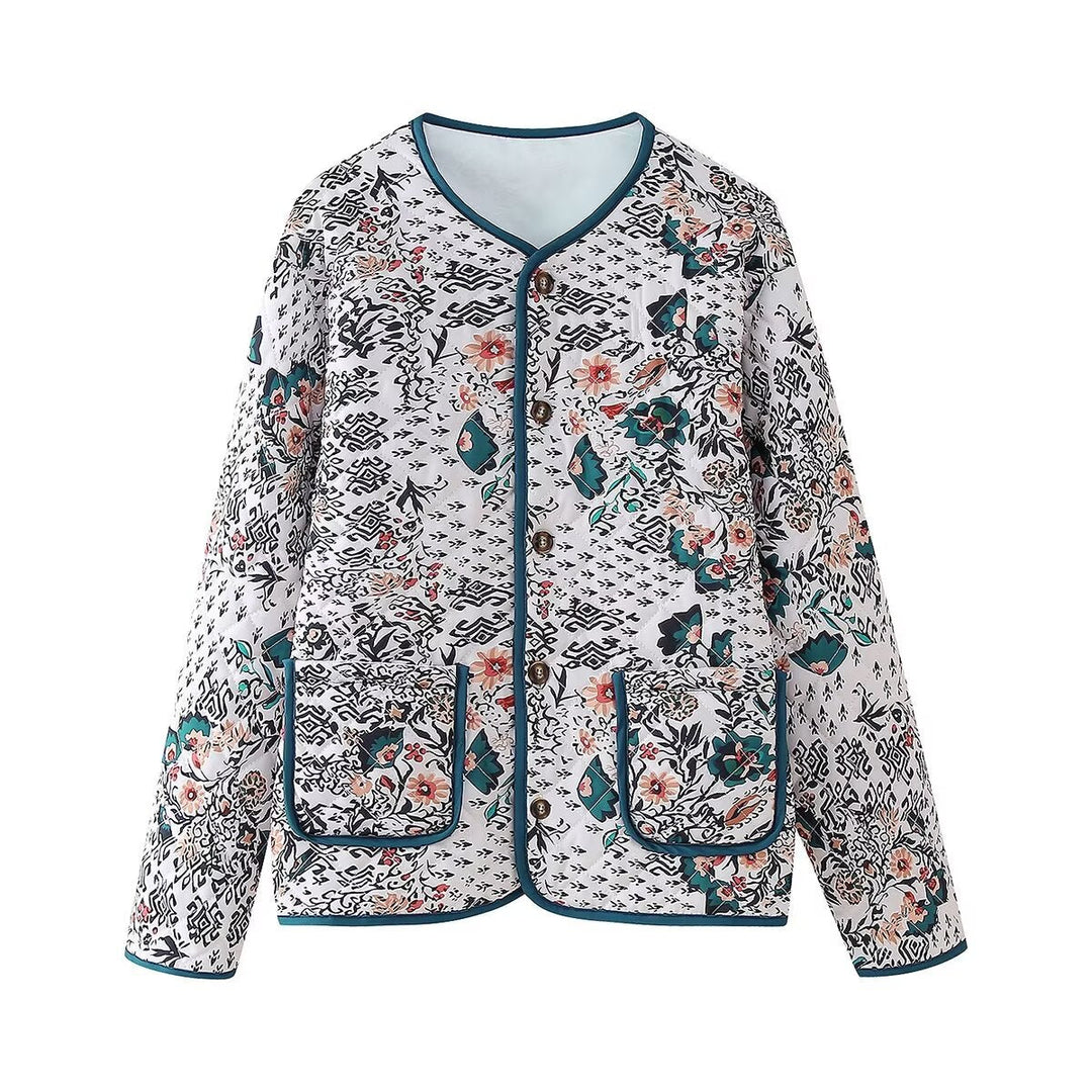 Women's Long Sleeve Round Neck Jacket with Pockets
