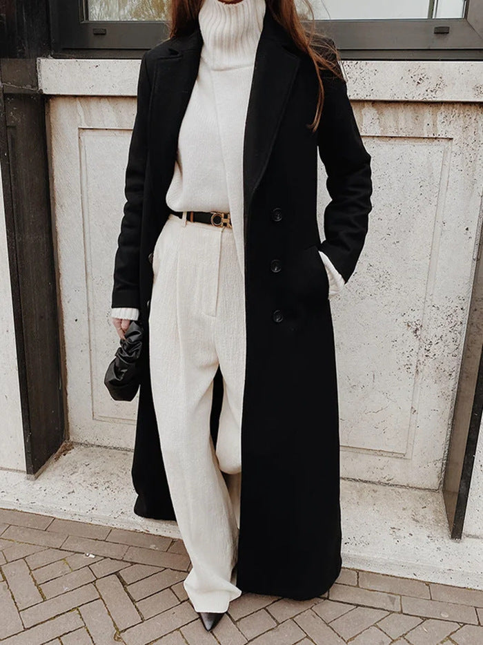 Women's Longline Long Sleeve Coat with Pockets