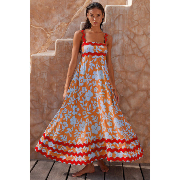 Wrenley - Boho Slash Neck Maxi Dress