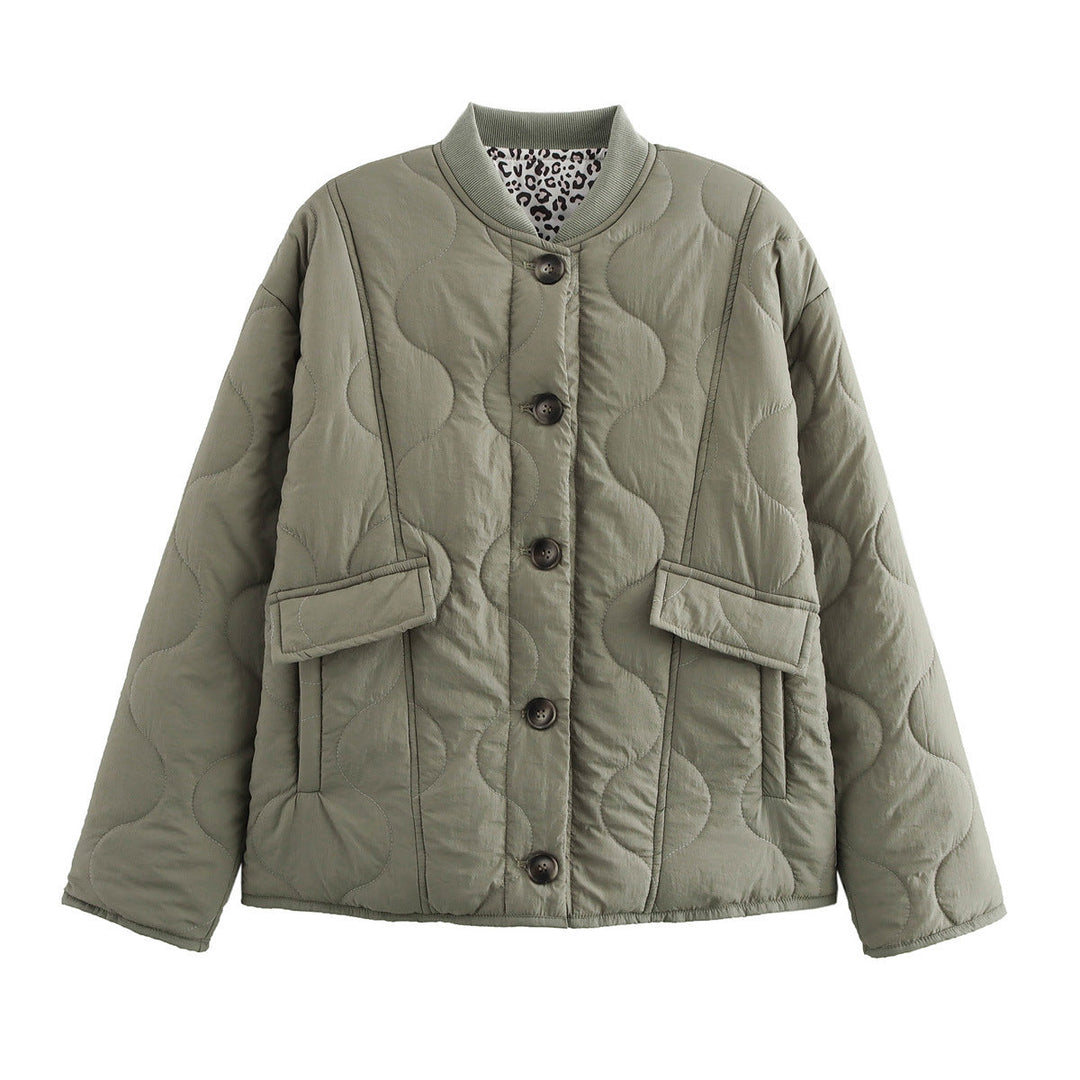Women's Long Sleeve Round Neck Jacket with Buttons and Pockets