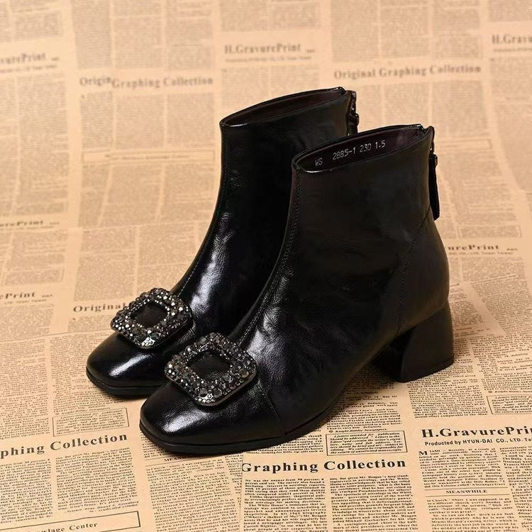 Women's Square Toe Block Heel Ankle Boots