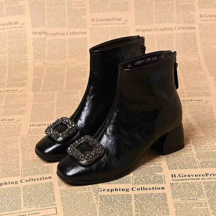 Women's Square Toe Block Heel Ankle Boots